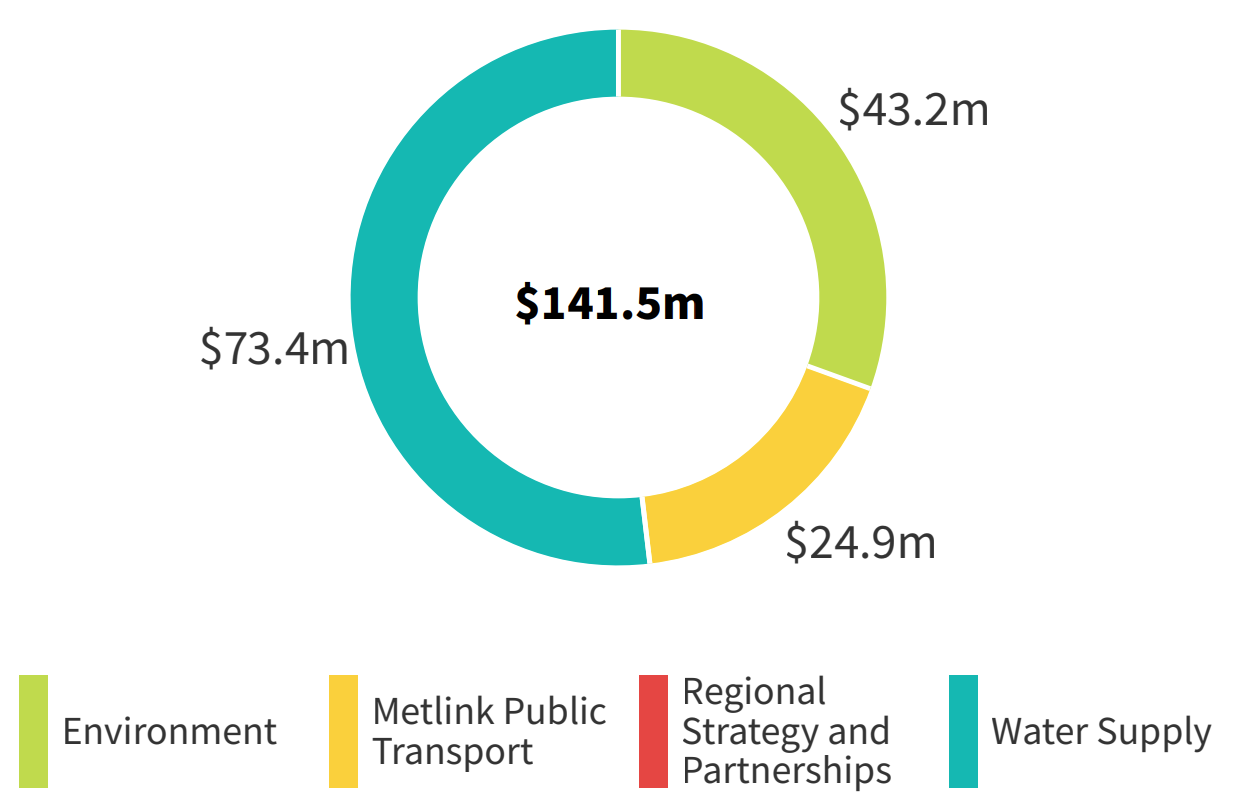 Donut graph of Capital expenditure by Activity Group: Environment $43.2m, Metlink Public Transport $24.9m, Water Supply $73.4m